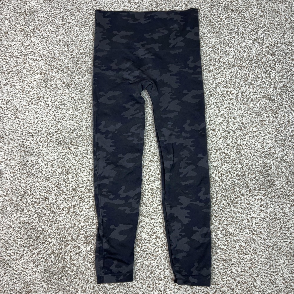 Spanx Pants Womens Large Black Camo Compression‎ Leggings Shaping Yoga Workout